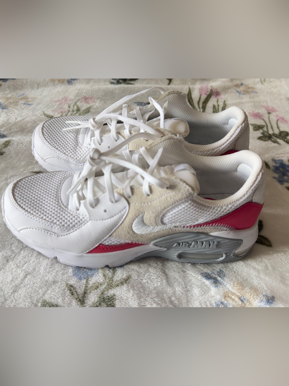 Nike White and Pink Women's Sneakers with Gray Accents